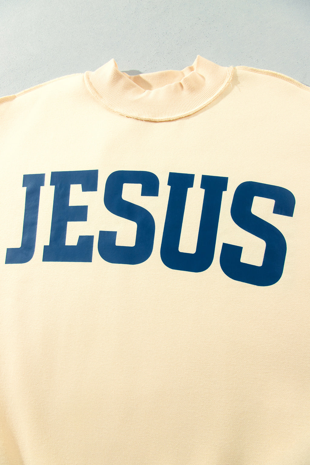 Light Grey Jesus Slogan Stand Neck Long Sleeve Oversized Tunic Plus Size Sweatshirt