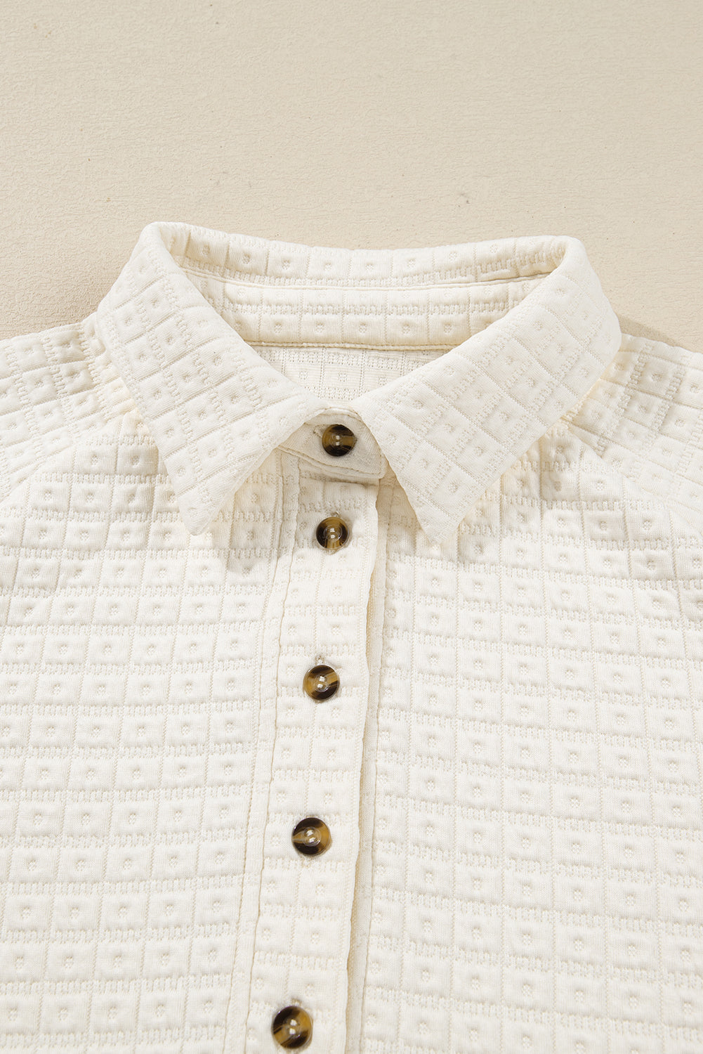 Beige Pineapple Textured Half Button Collared Sweatshirt