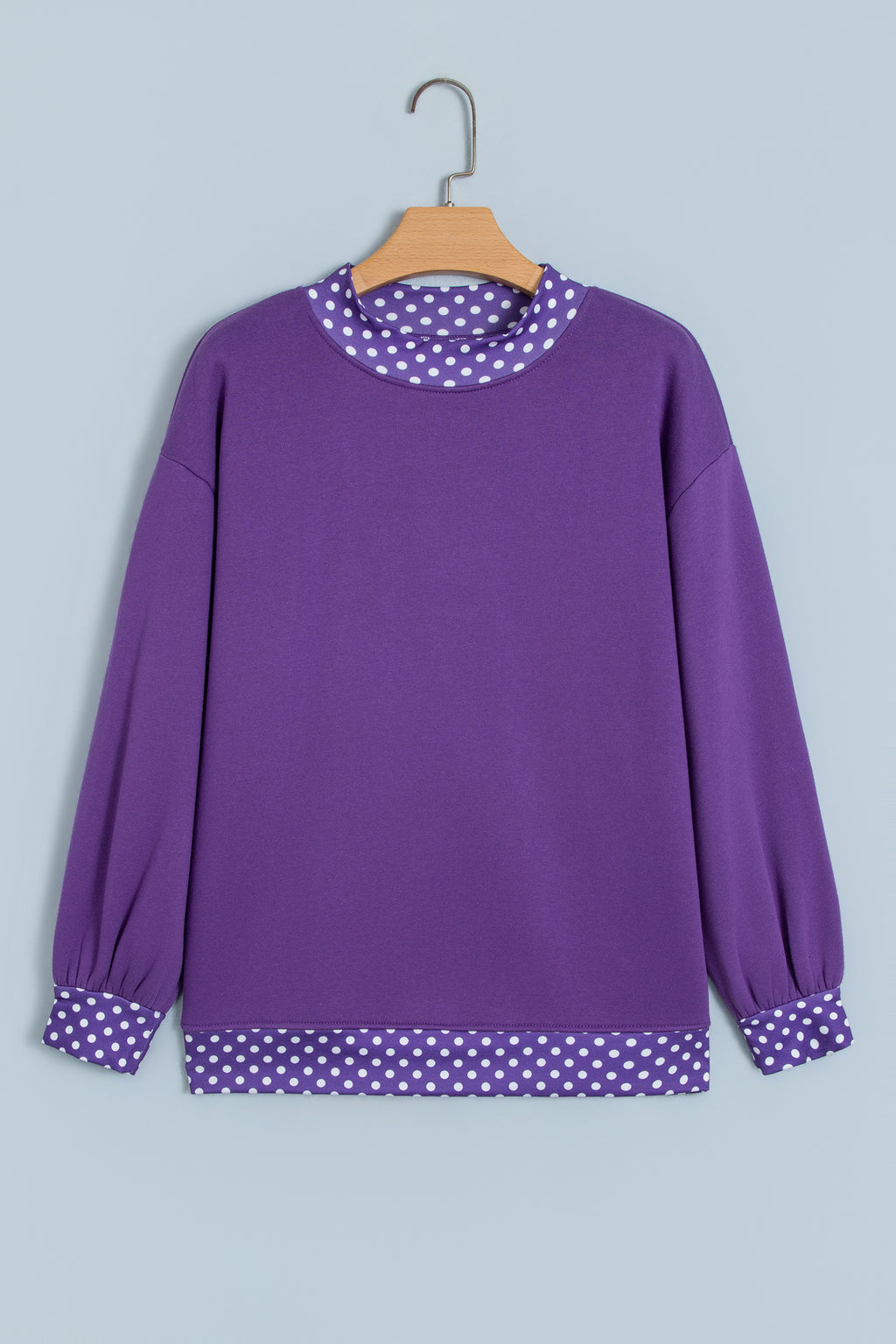 Brown Colorblock Polka Dot Contrast Trim Oversized Sweatshirt