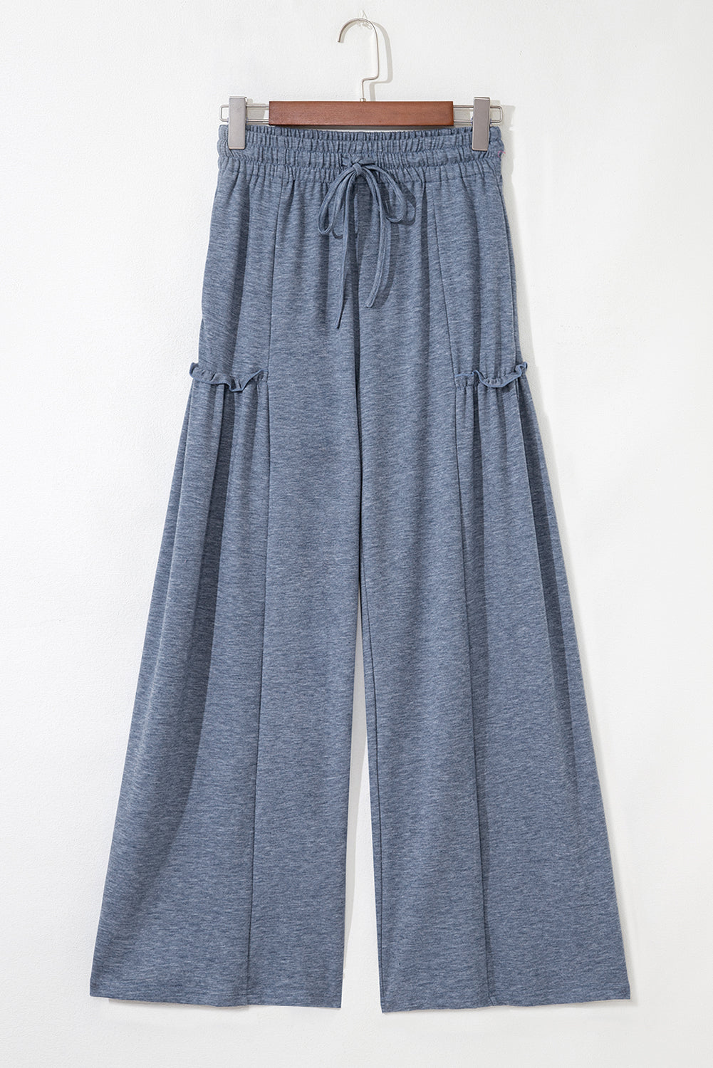 Frilled Detail Wide Leg Drawstring Elastic Waistband Pants