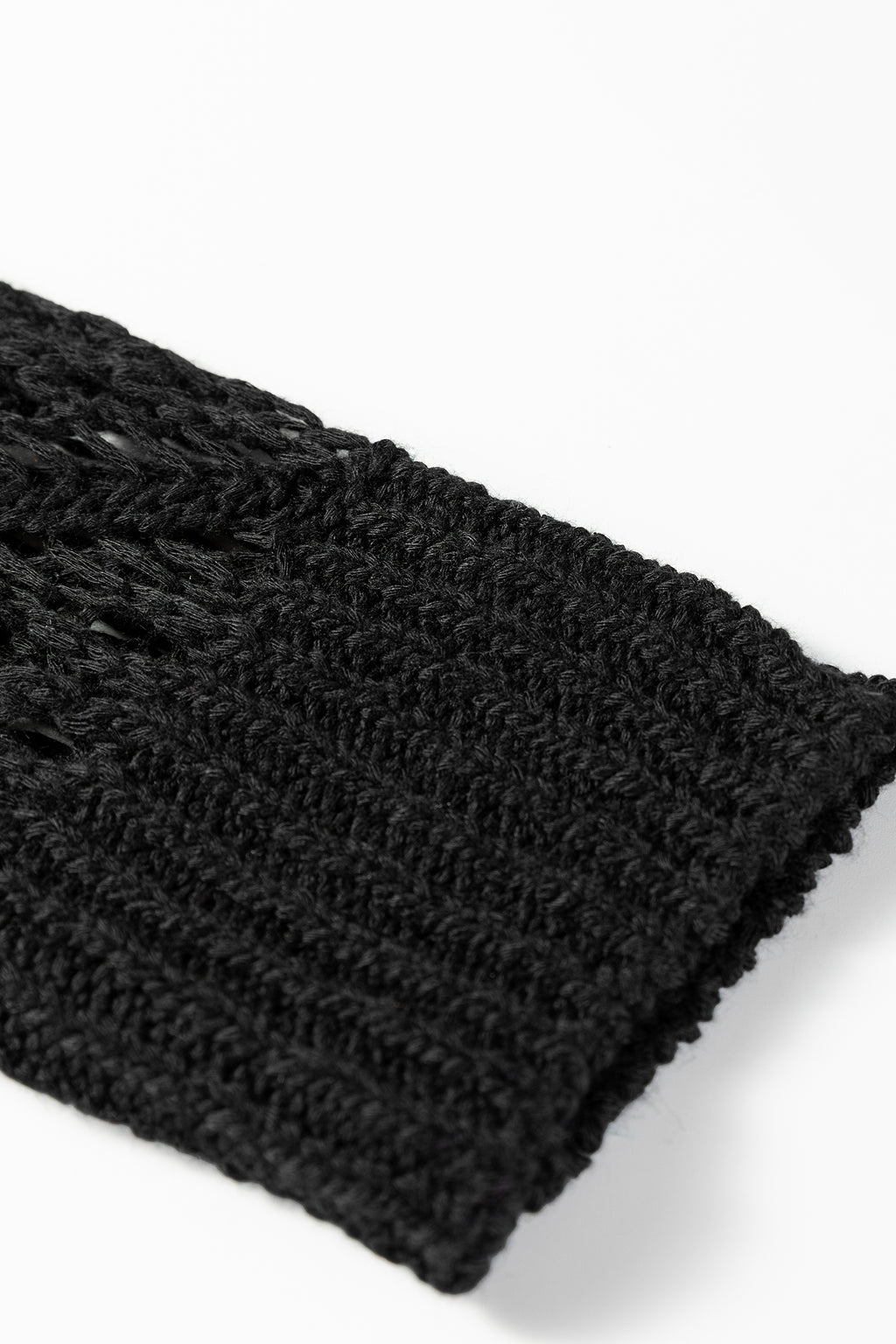 Black Solid V Neck Pointelle Knit Sleeve Patchwork Sweater