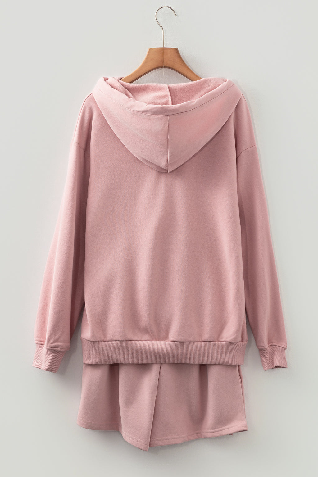 Valerian Button Drawstring Hooded Pullover and Casual Short Set