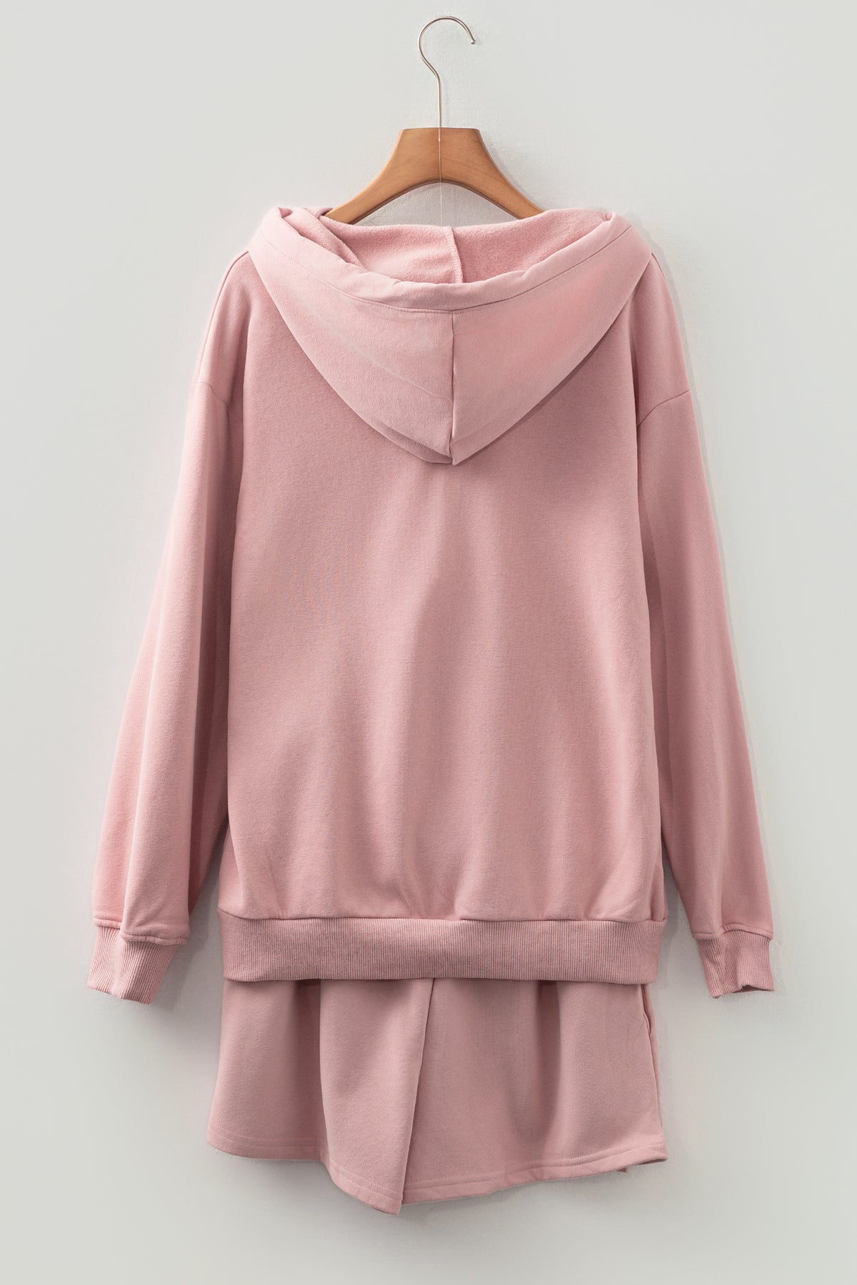 Valerian Button Drawstring Hooded Pullover and Casual Short Set