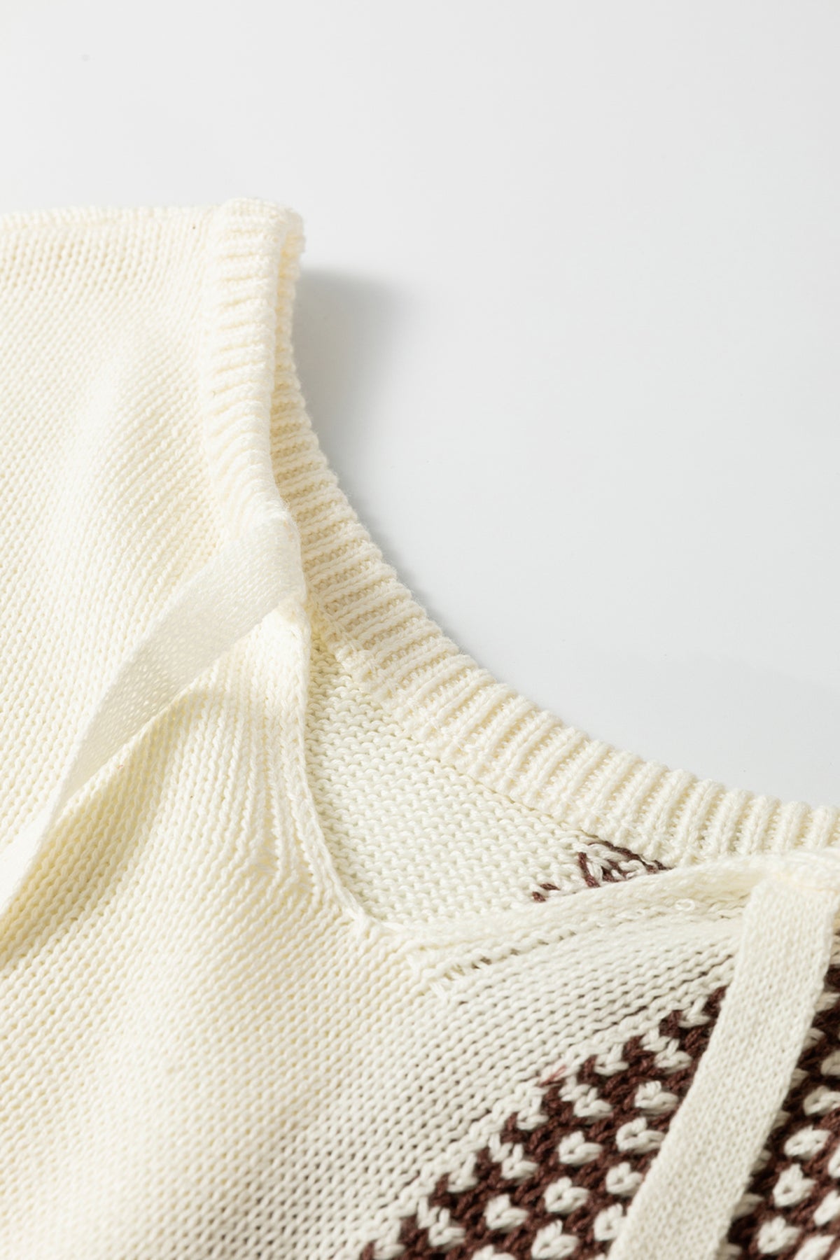 Dark Khaki Color Block Back Tie Drop Shoulder Loose Sweater