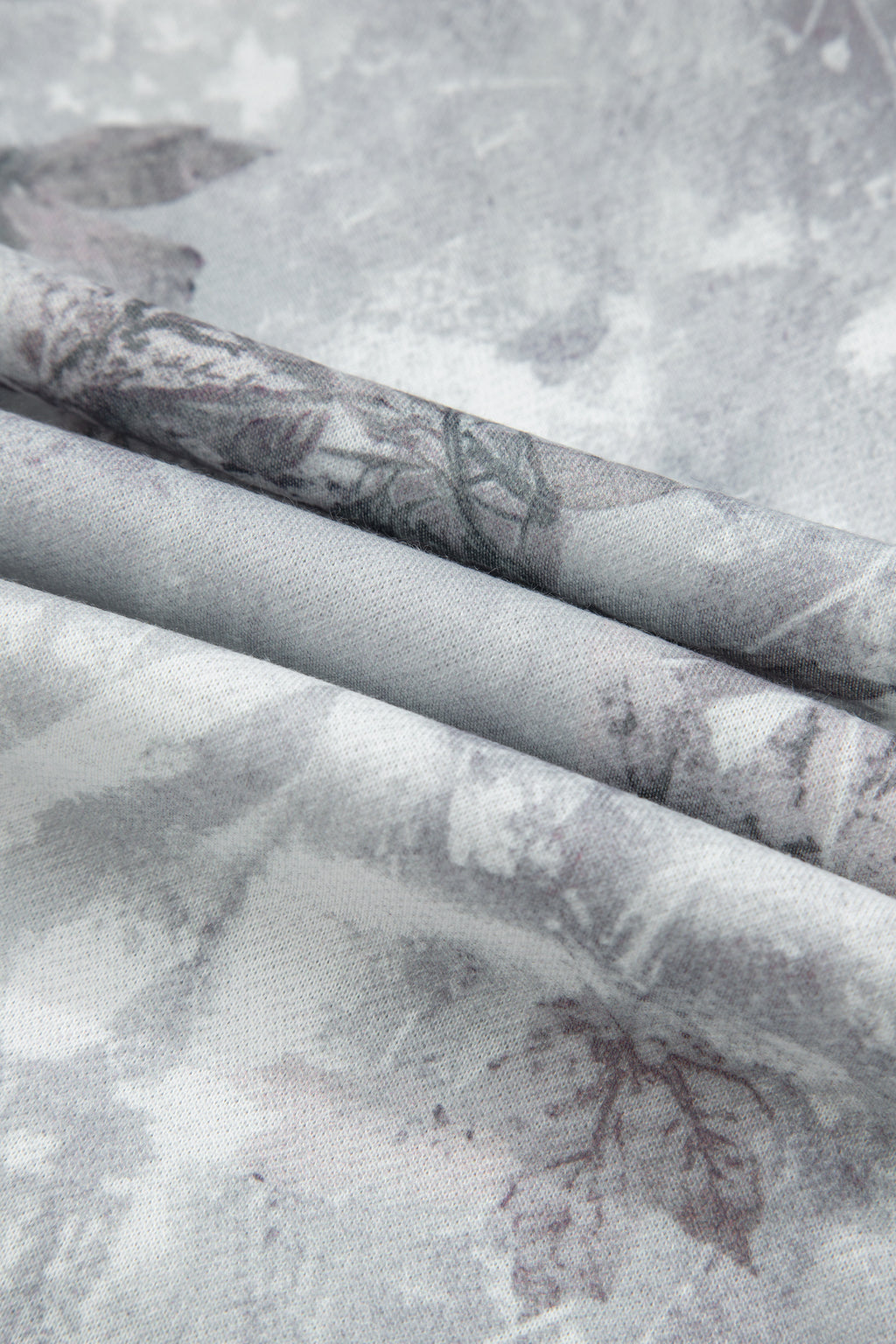Gray Camo Leaf Print Kangaroo Pocket Quarter Zip Hoodie