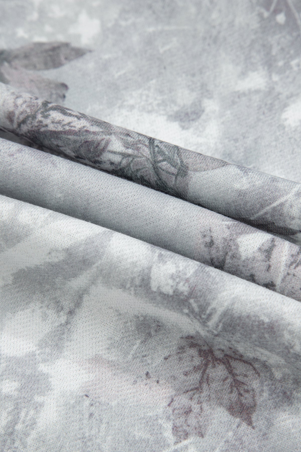 Gray Camo Leaf Print Kangaroo Pocket Quarter Zip Hoodie