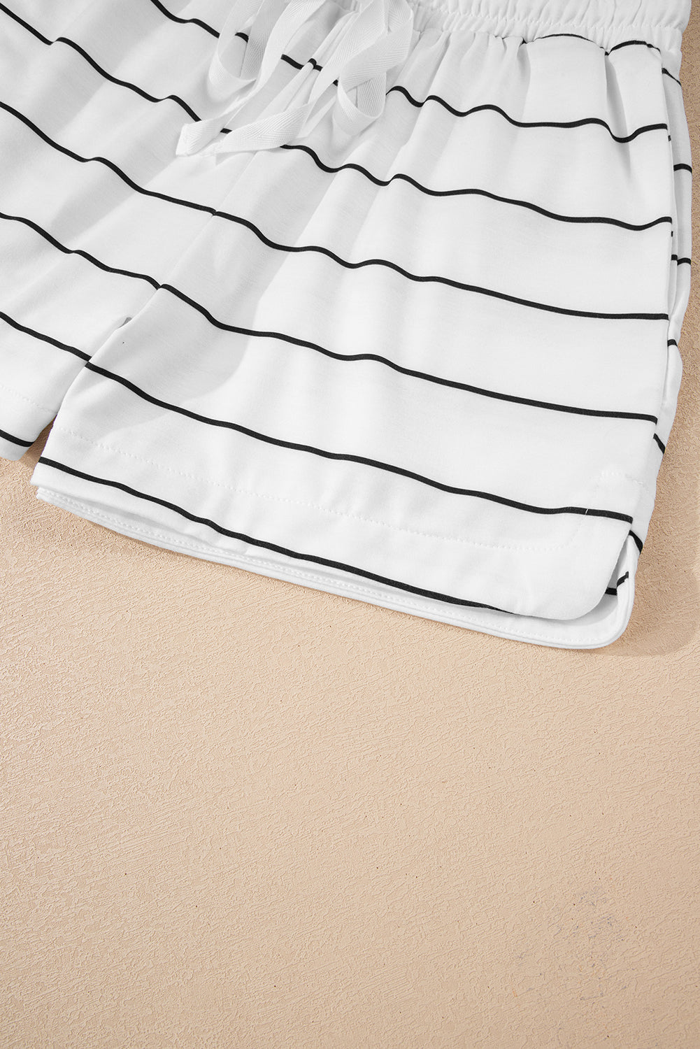 White Stripe Zip up Drop Shoulder Pullover and Short 2pcs Outfit