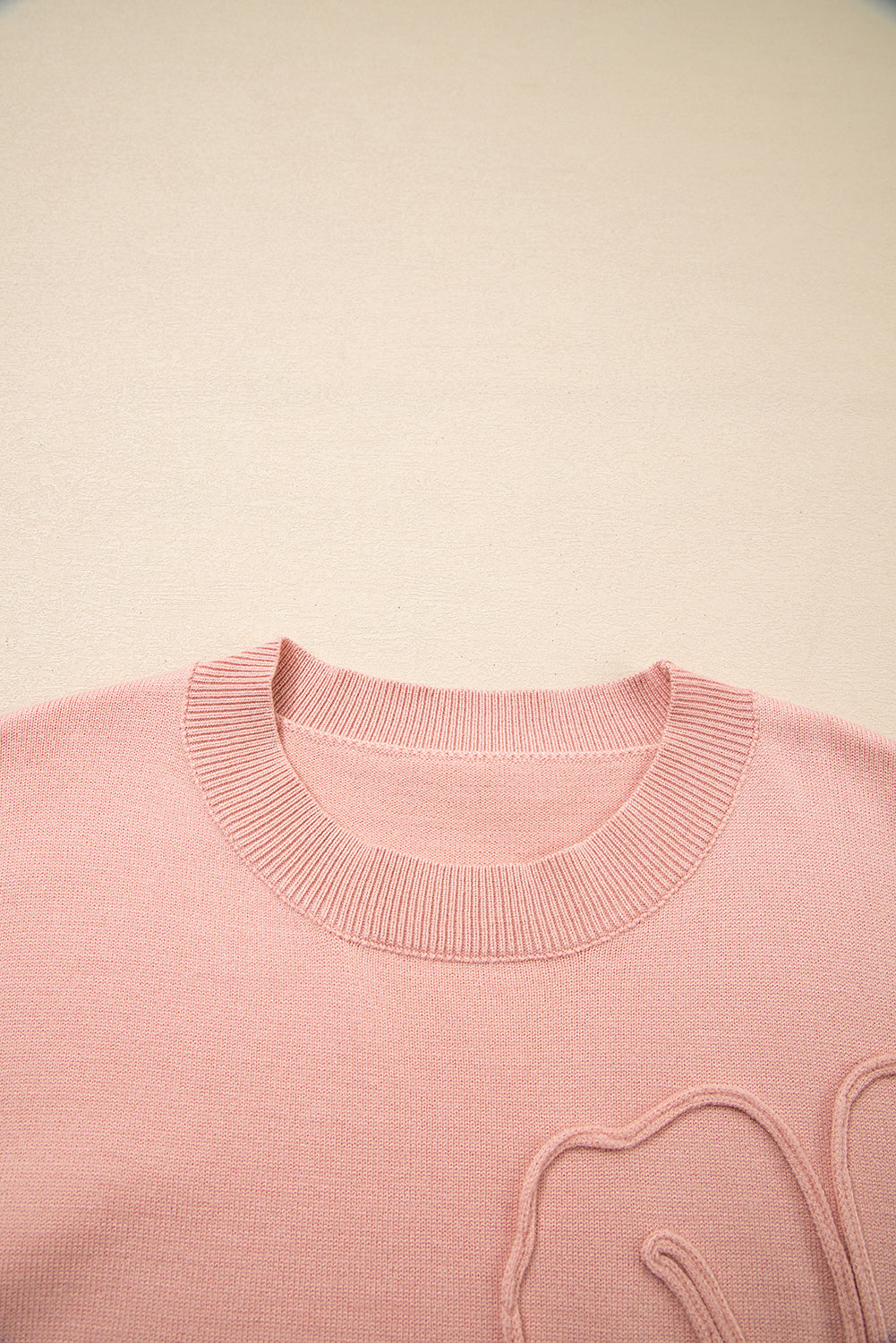 Peach Blossom Big Flower Accent Bubble Sleeve Drop Shoulder Sweater