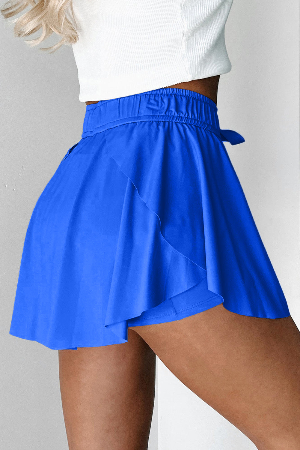 Beige Drawstring Elastic Waistband Lined Tennis Skorts
