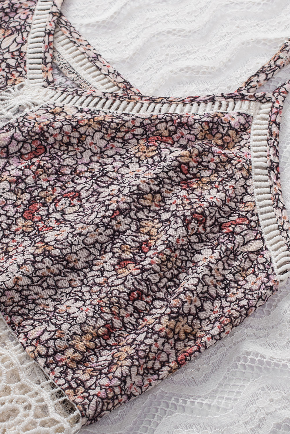 Multicolor Floral Print Lace Crochet Spaghetti Strap Tank Top
