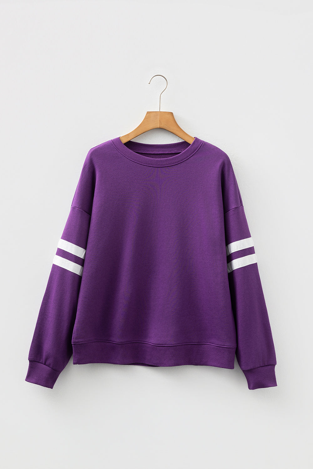 Light French Beige Varsity Striped Detail Drop Shoulder Oversized Sweatshirt