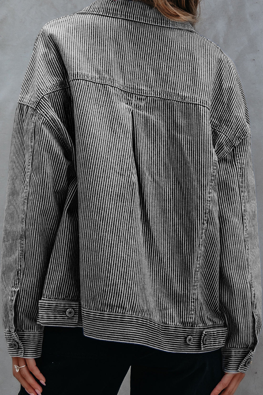 Black Washed Oversize Pocketed Denim Jacket