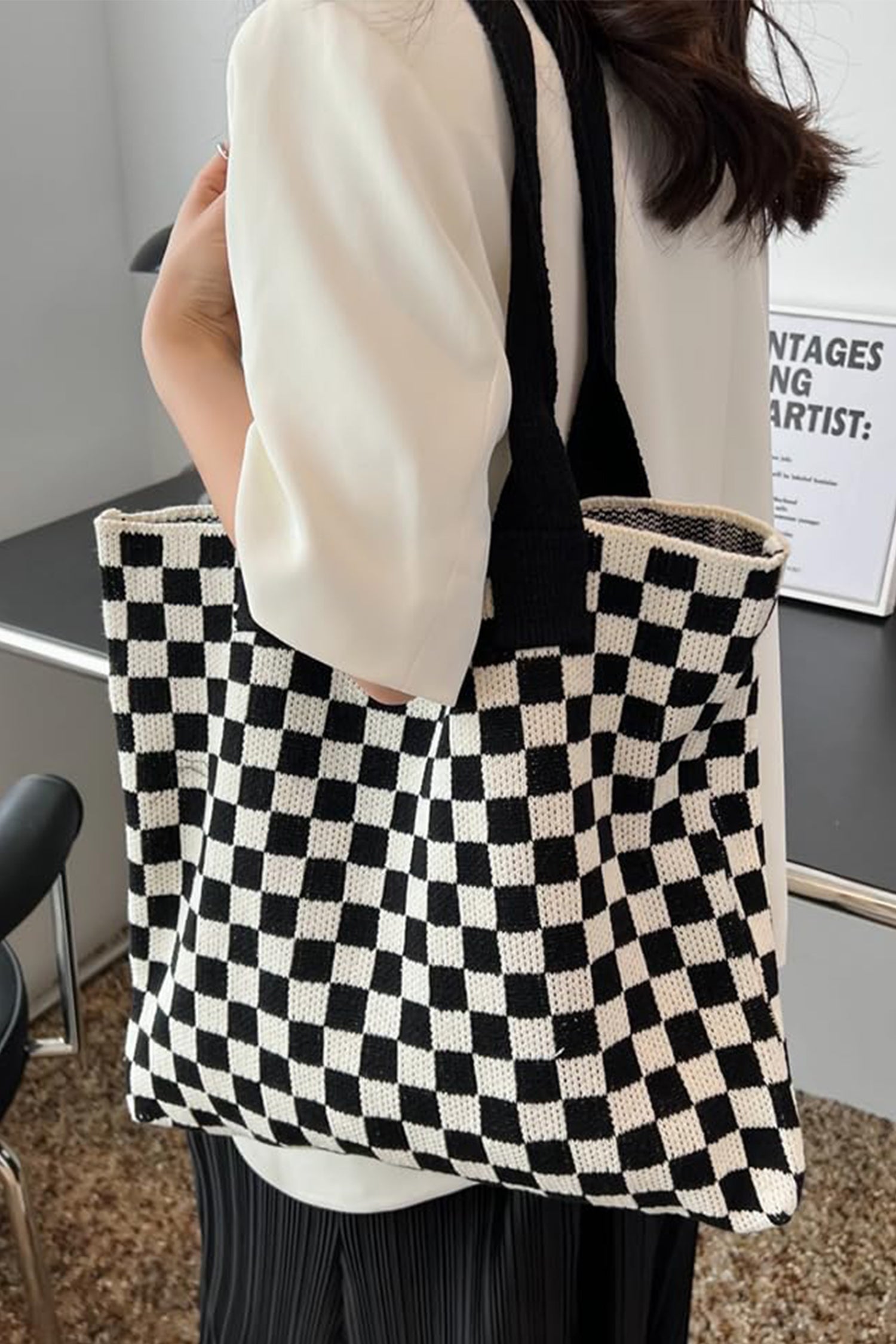 Ginger Checkered Knit Eco-Friendly Tote Bag