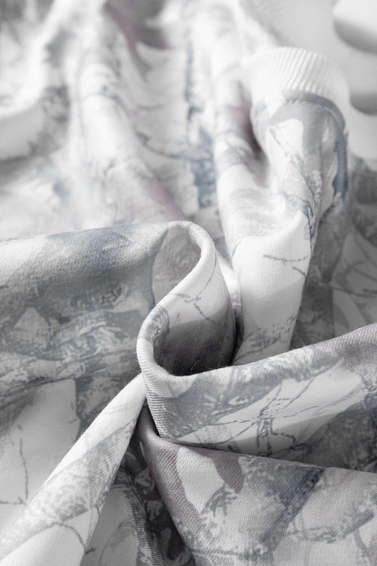 Light Grey Abstract Woodland Camo Print Baggy Pullover Drawstring Shorts Set