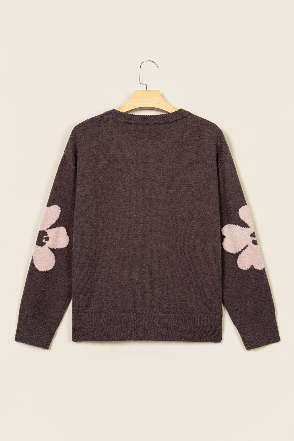 Chicory Coffee Cozy Floral Print Round Neck Dropped Shoulder Casual Sweater