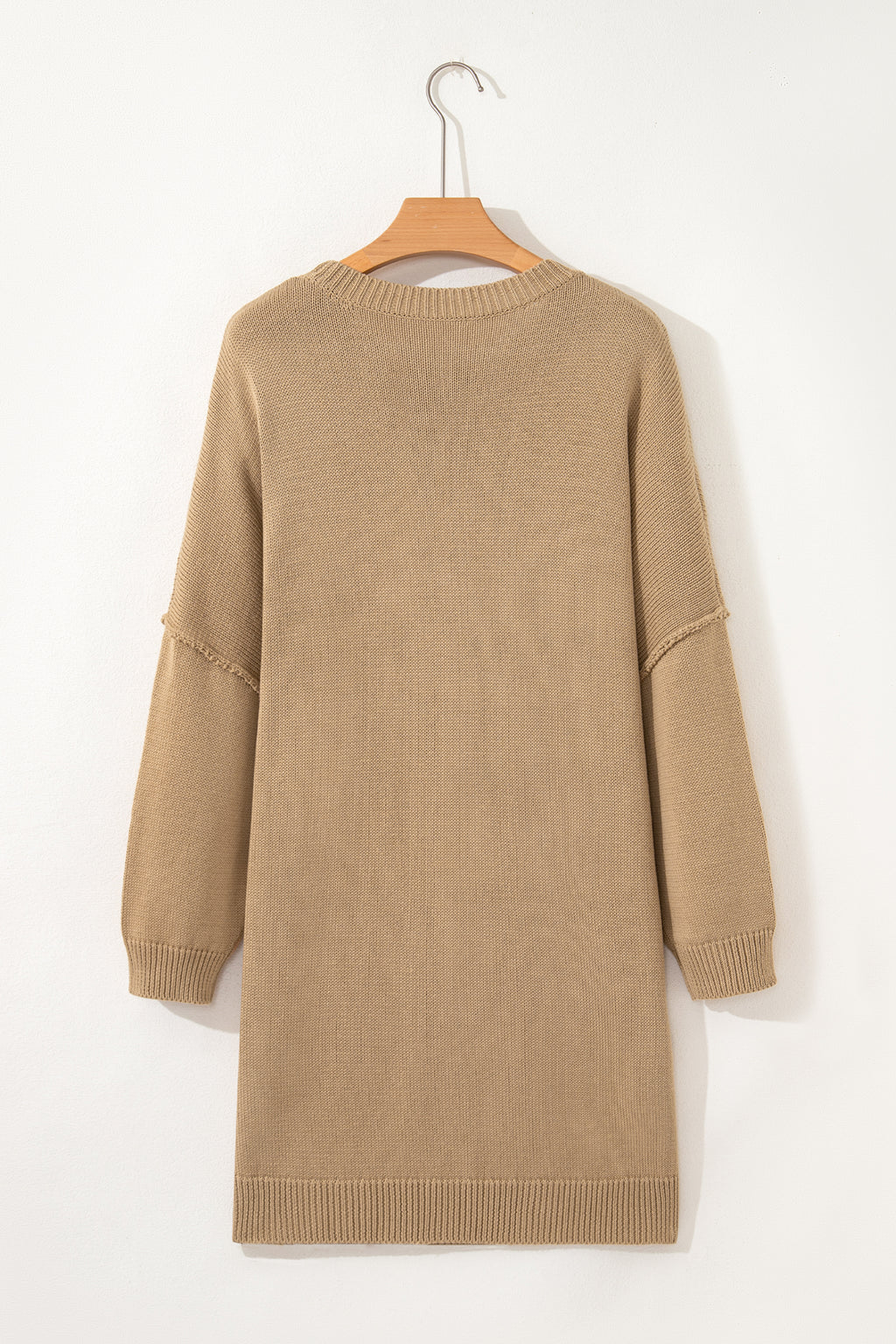 Pale Khaki Exposed Seam Drop Shoulder Oversize Sweater Mini Dress