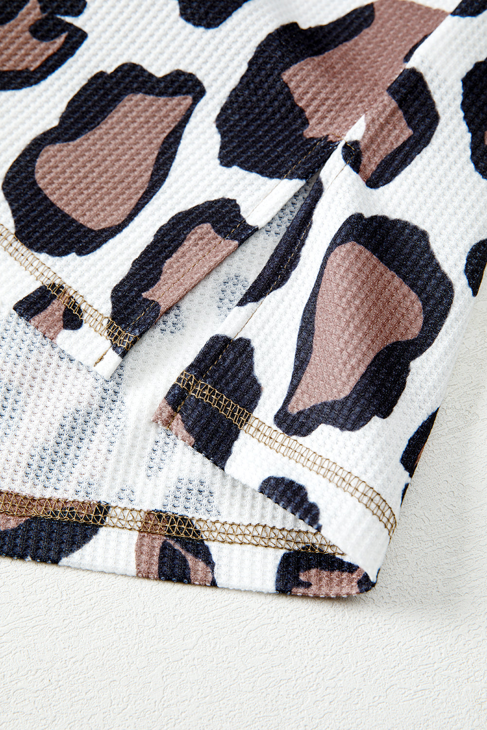 Apricot Oversized Leopard Contrast Mixed Texture Patchwork Zip Up Drop Shoulder Hoodie