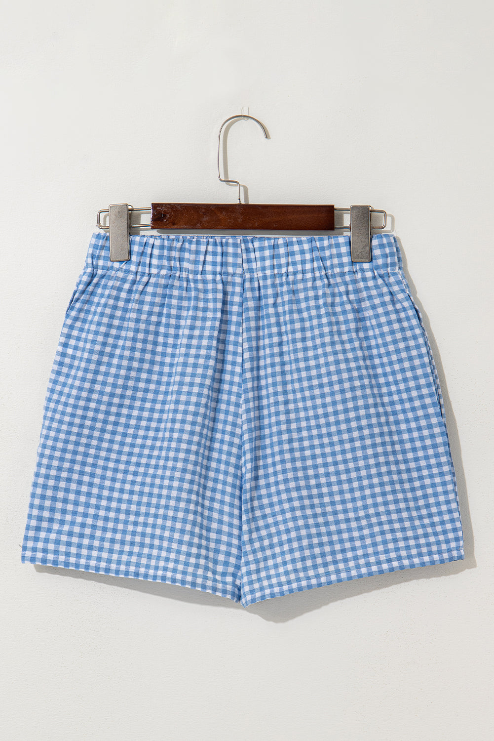 Blue Gingham Printed High Waist Shorts