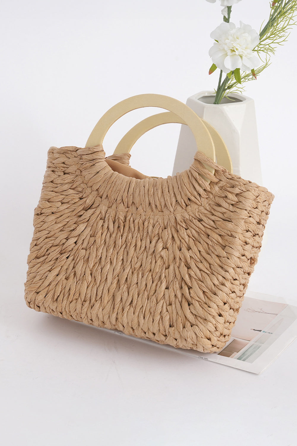 Camel Retro Straw Woven Handle Bag