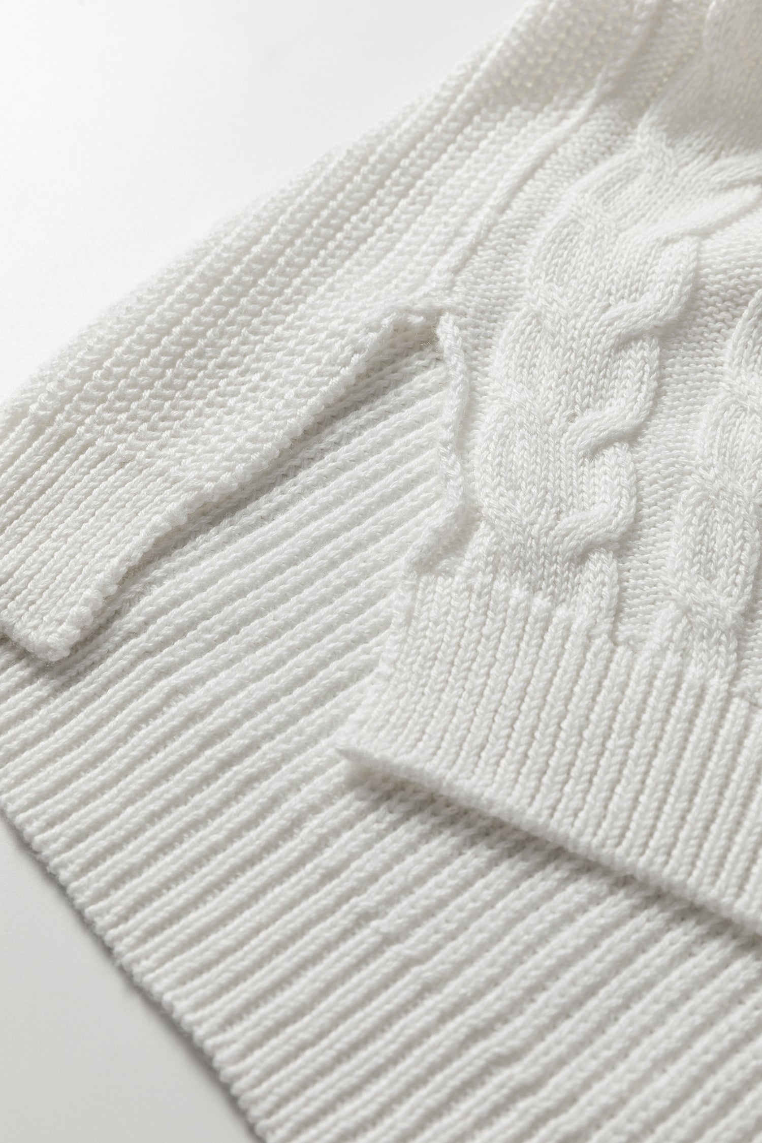 White Mix Texture Patchwork Contrast Stitch Mock Neck Sweater