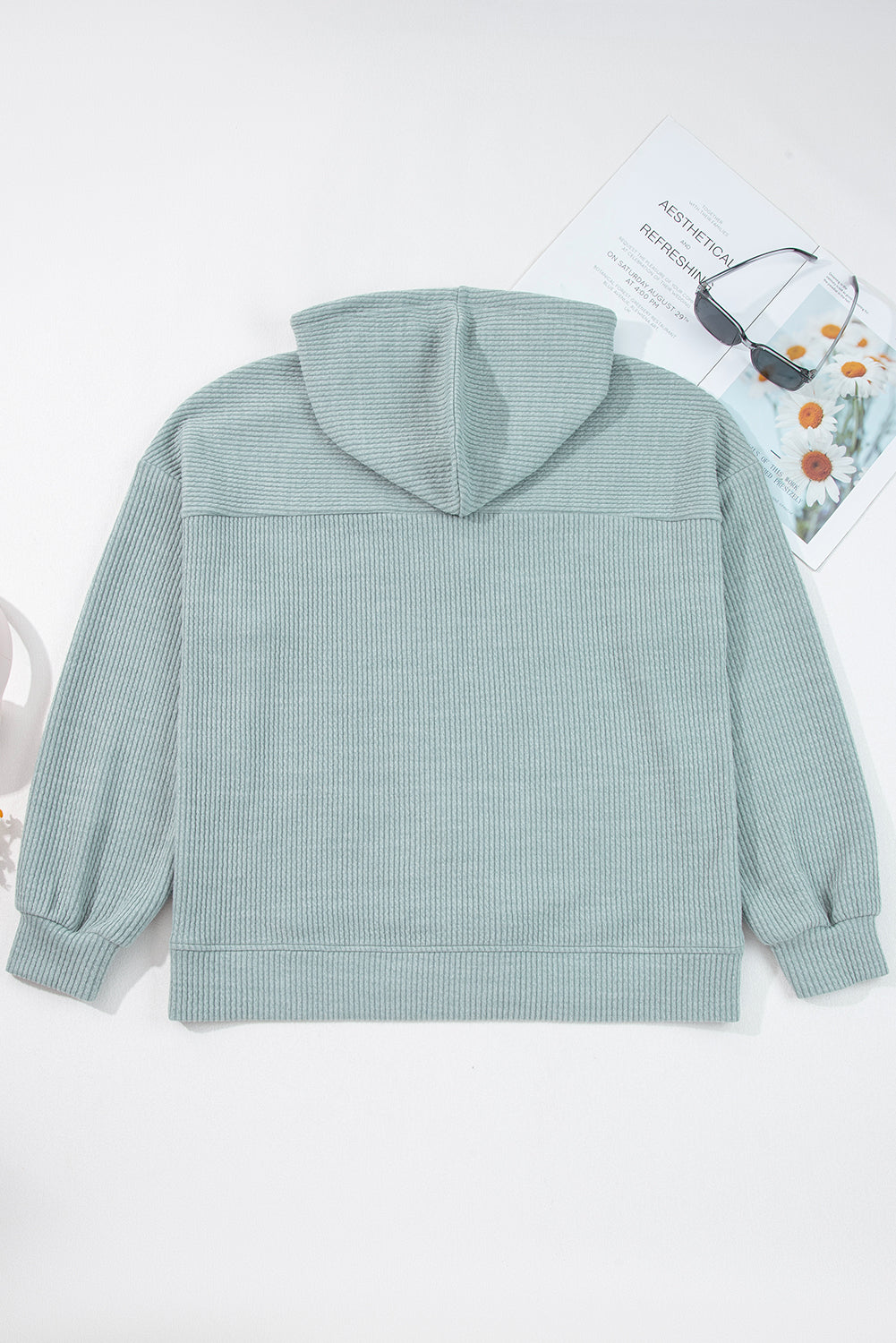 Clearly Aqua Ribbed Drop Shoulder Knit Hoodie