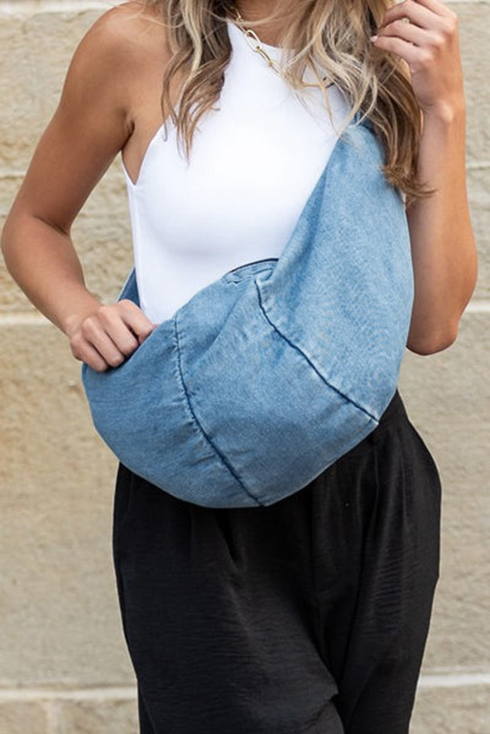 Dusk Blue Large Capacity Denim Crossbody Bag