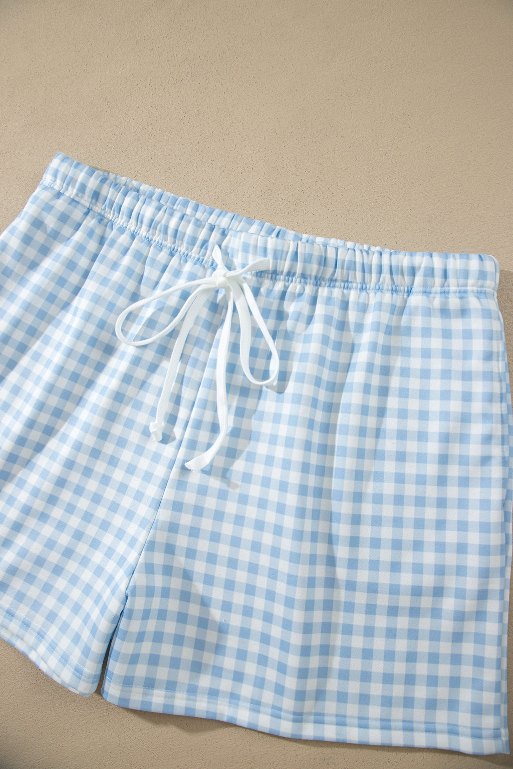 Yellow Gingham Loose Pullover Top Drawstring Shorts Plus Size Set