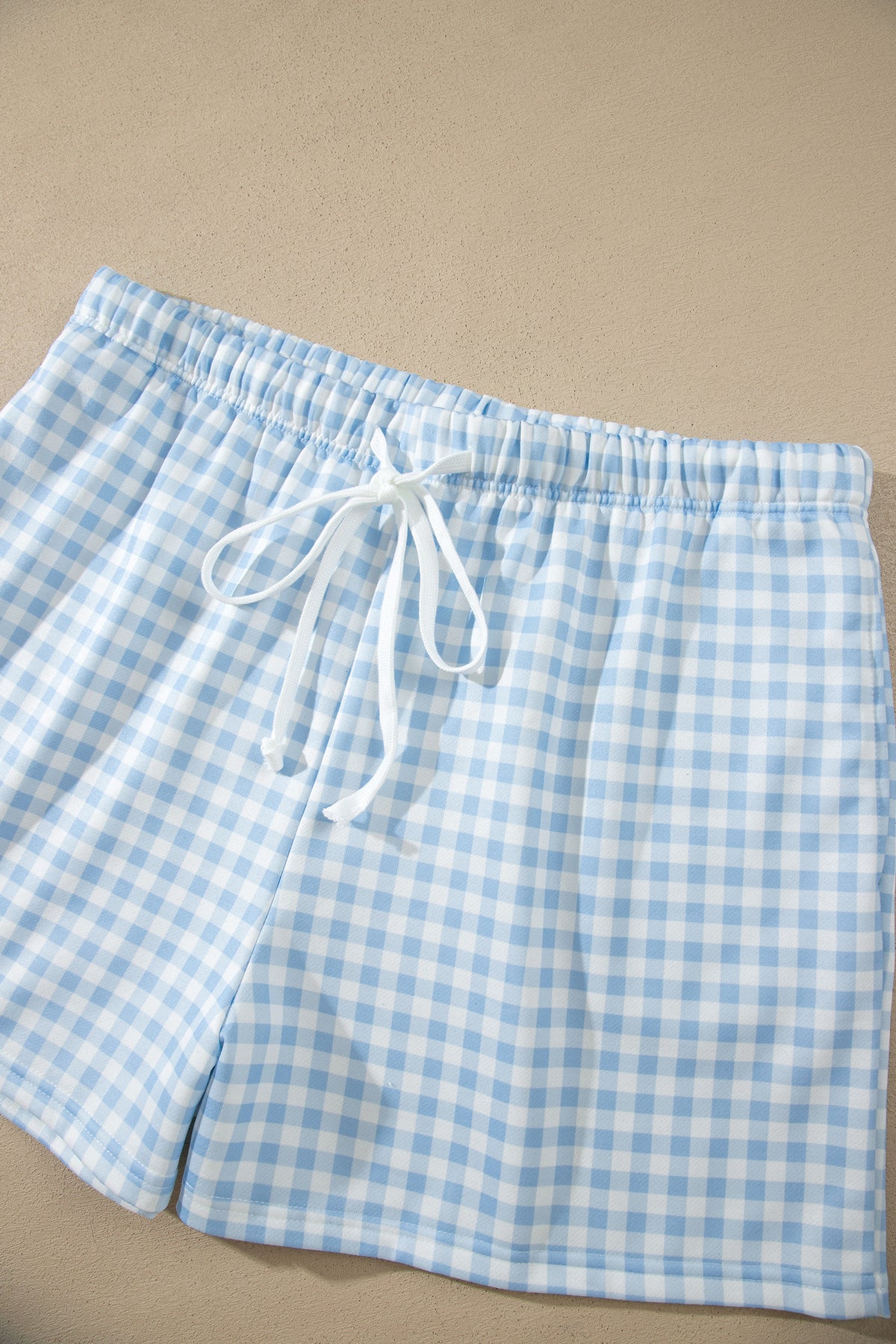 Yellow Gingham Loose Pullover Top Drawstring Shorts Plus Size Set