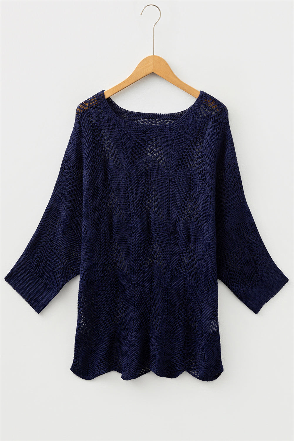 Seagrass Hollow Out Knit 7/8 Sleeve Casual Sweater