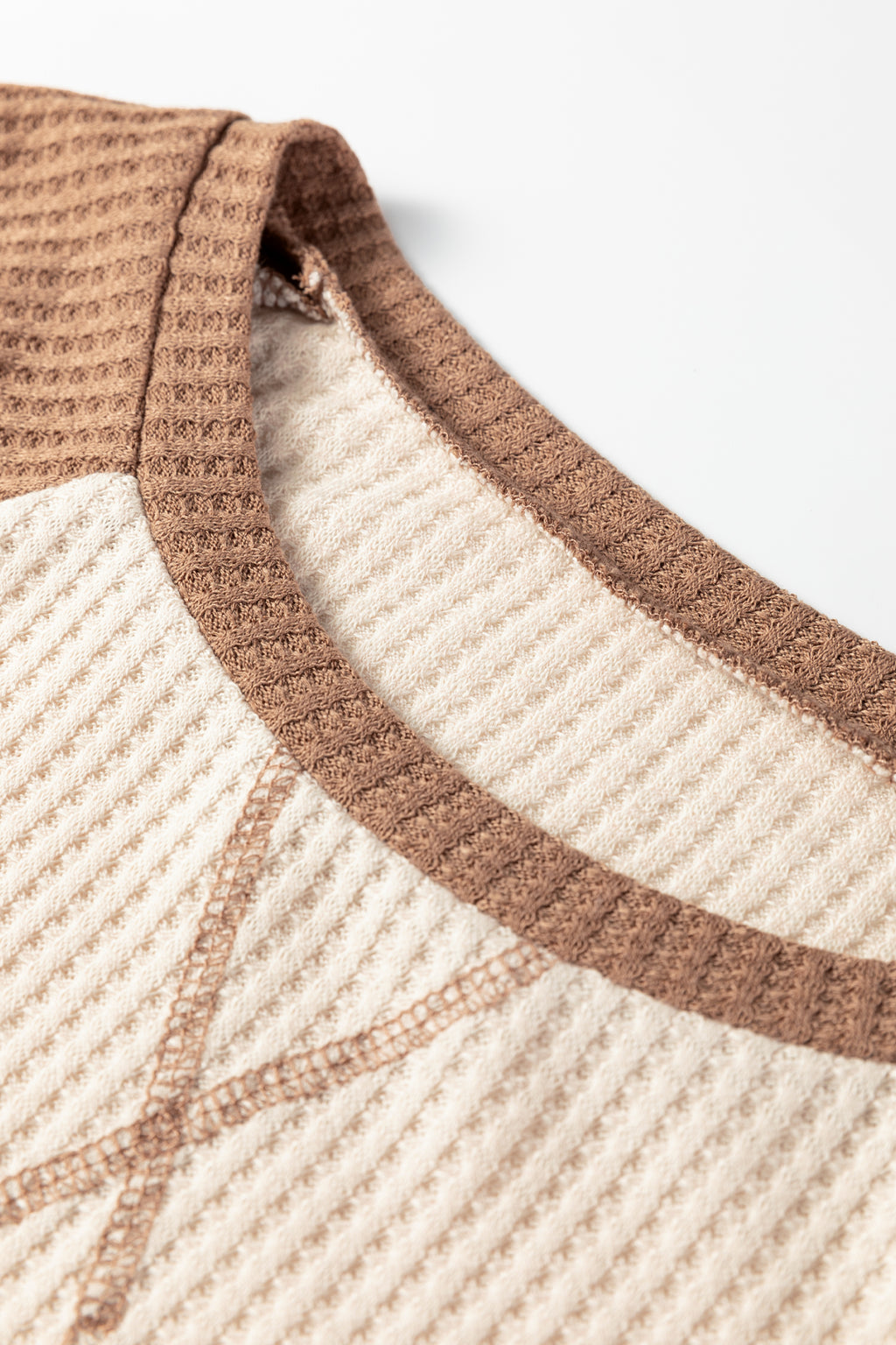 Camel Waffle Color Block Raglan Sleeve Top