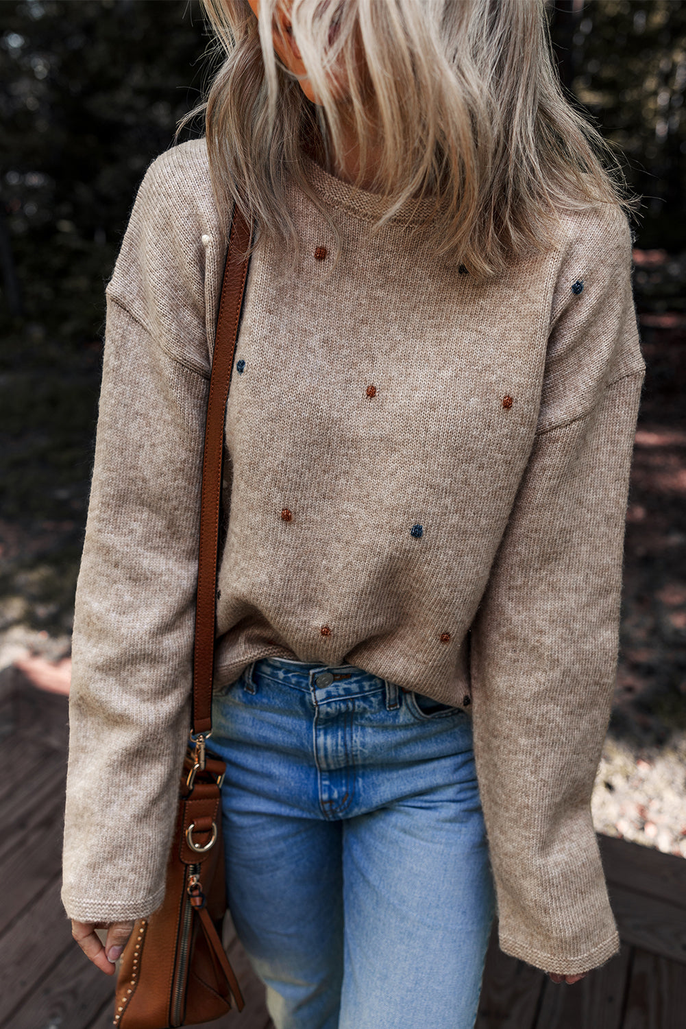 Gray Morn Contrast Colored Dot Detail Drop Shoulder Sweater