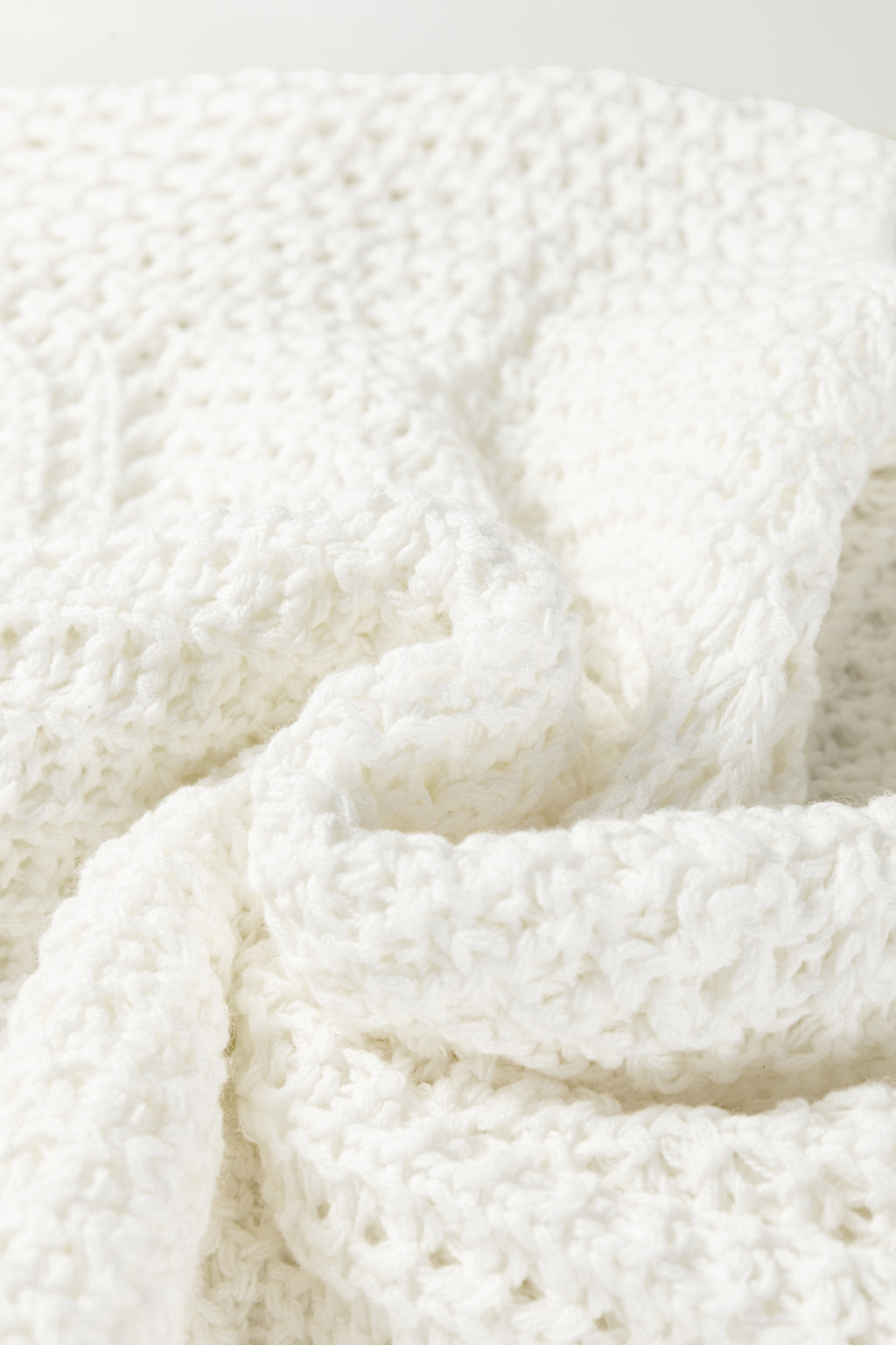 White Hollowed Detail Wide Sleeve Loose Pullover Sweater