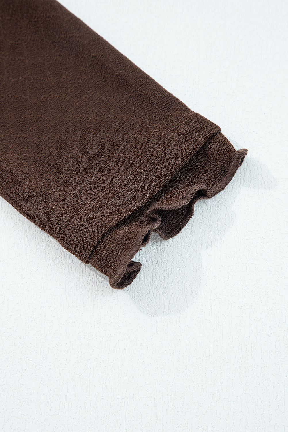 Cinnamon Lettuce Trim Raw Seam Patchwork Jacquard Long Sleeve Top