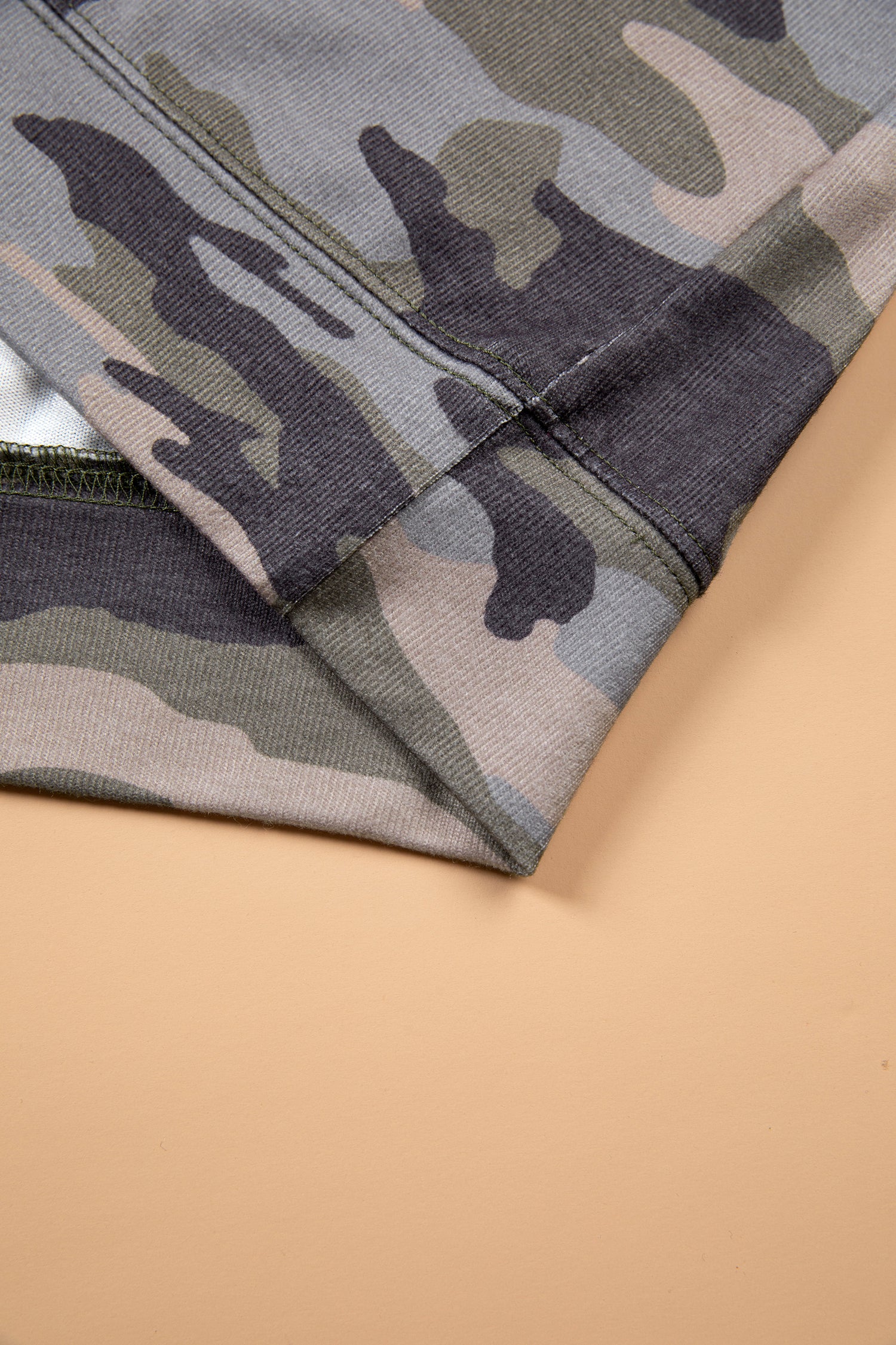 Green Camo Print Long Sleeve Plus Size Blouse