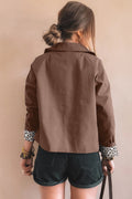 Dark Brown Collared Buttoned Leopard Liner Patchwork Chic Jacket