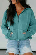 Wild Ginger Half Zip Kangaroo Pocket Mineral Wash Baggy Hoodie