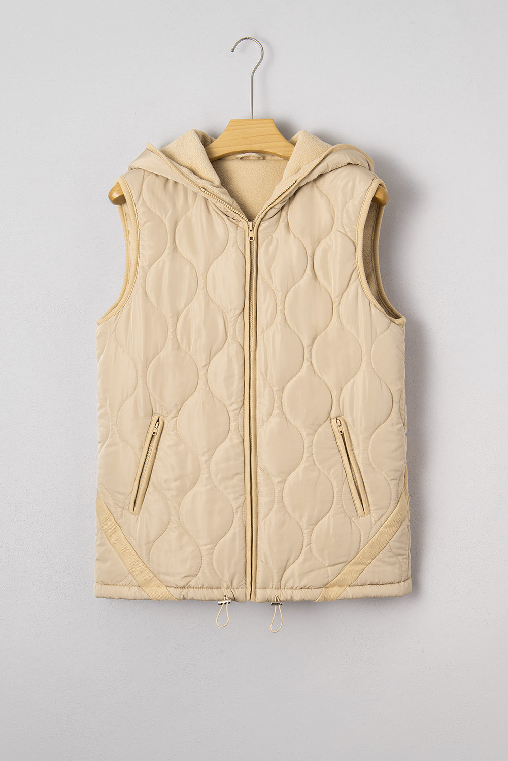 Pale Khaki Quilted Padded Casual Winter Jacket Vest with Fleece Lining