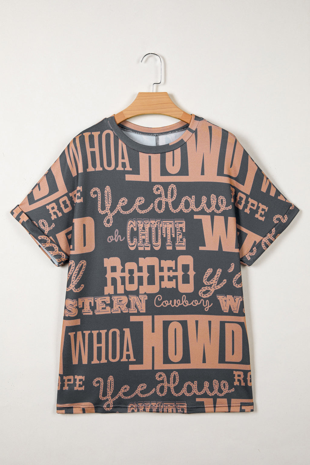 Dark Grey Howdy Cowboy Letter Printed Western Fashion Tee