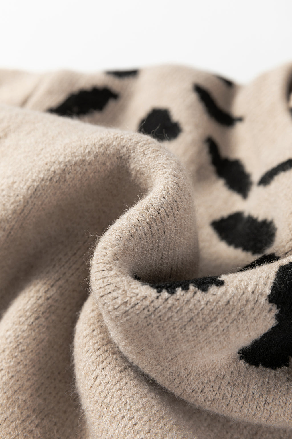 Khaki Leopard Striped Detail Drop Shoulder Sweater