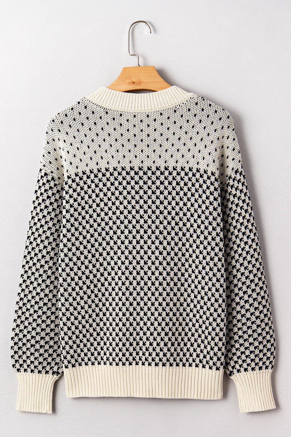 Red Contrast Color Pattern Lantern Sleeve Sweater