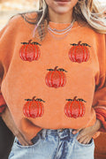 Orange Sequin Pumpkin Patched Twisted Rib Baggy Sweatshirt