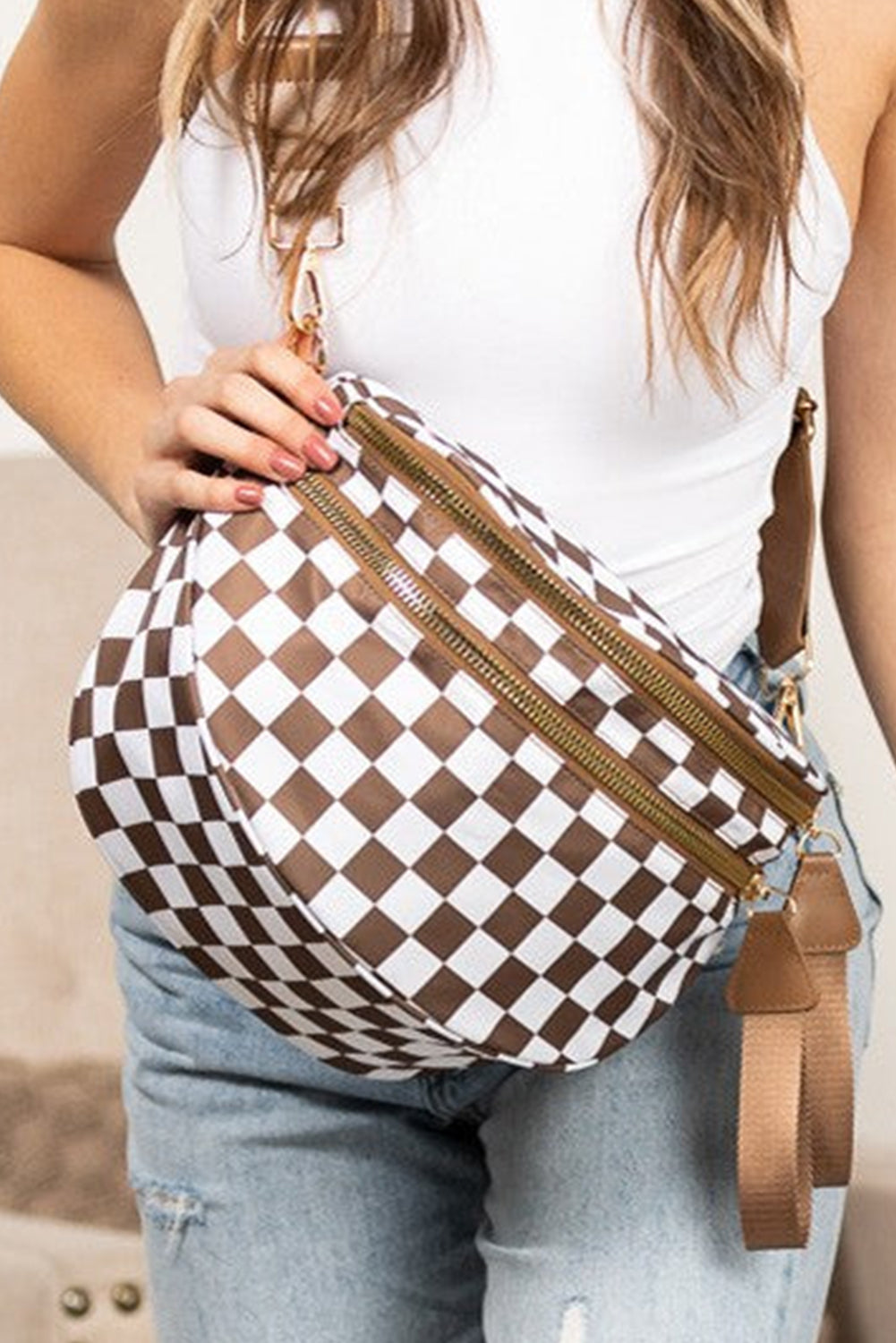 Black white Animal Spots Print Wide Strap Large Crossbody Bag