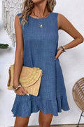 Ashleigh Blue Knot Scoop Back Ruffle Hem Sleeveless Mini Dress