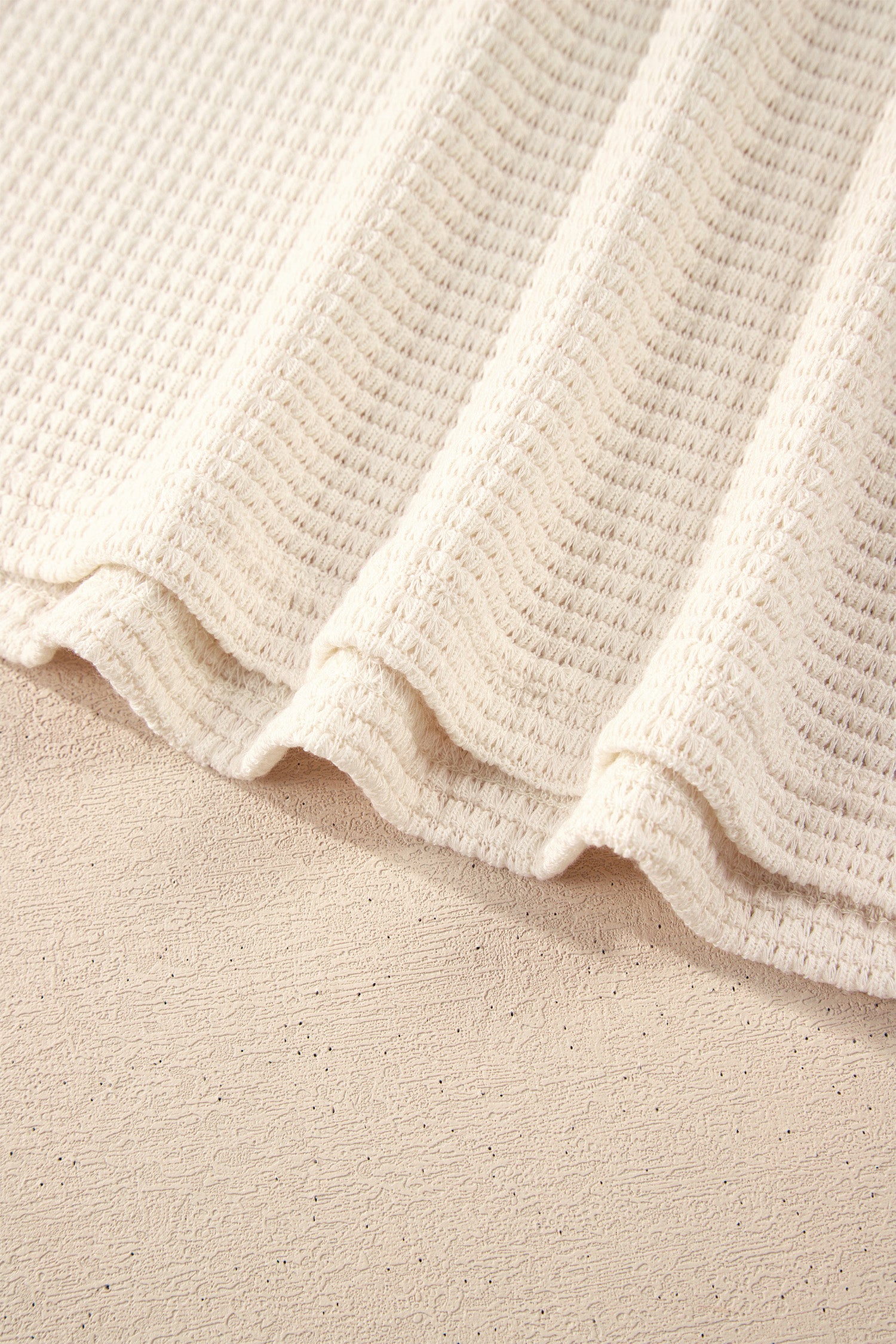 White Waffle Contrast Half Buttoned Hooded Pullover Top