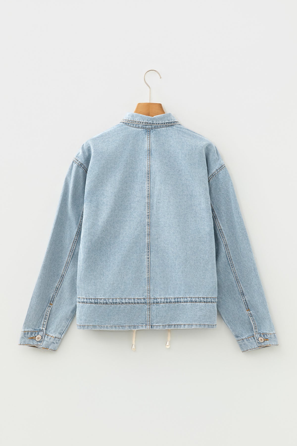 Beau Blue Draw-cord Hem Light Wash Denim Jacket