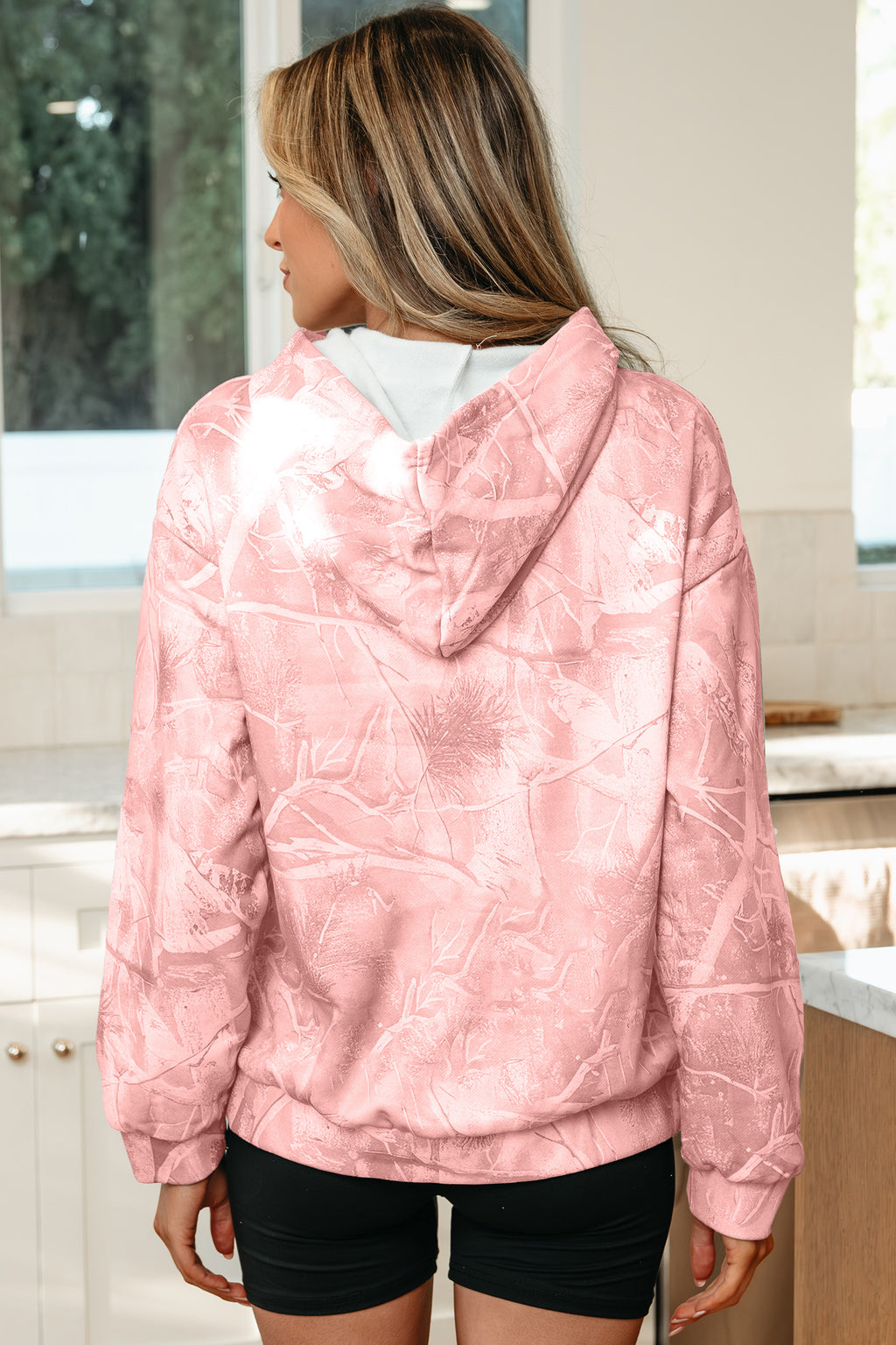 Gray Camouflage Woodland Print Oversized Sporty Hoodie