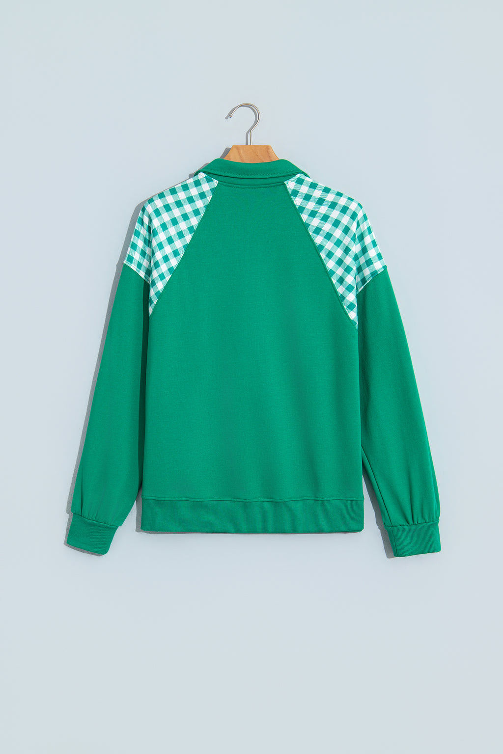 Racing Red Patchwork Plaid Pocket Quarter Zip Sweatshirt