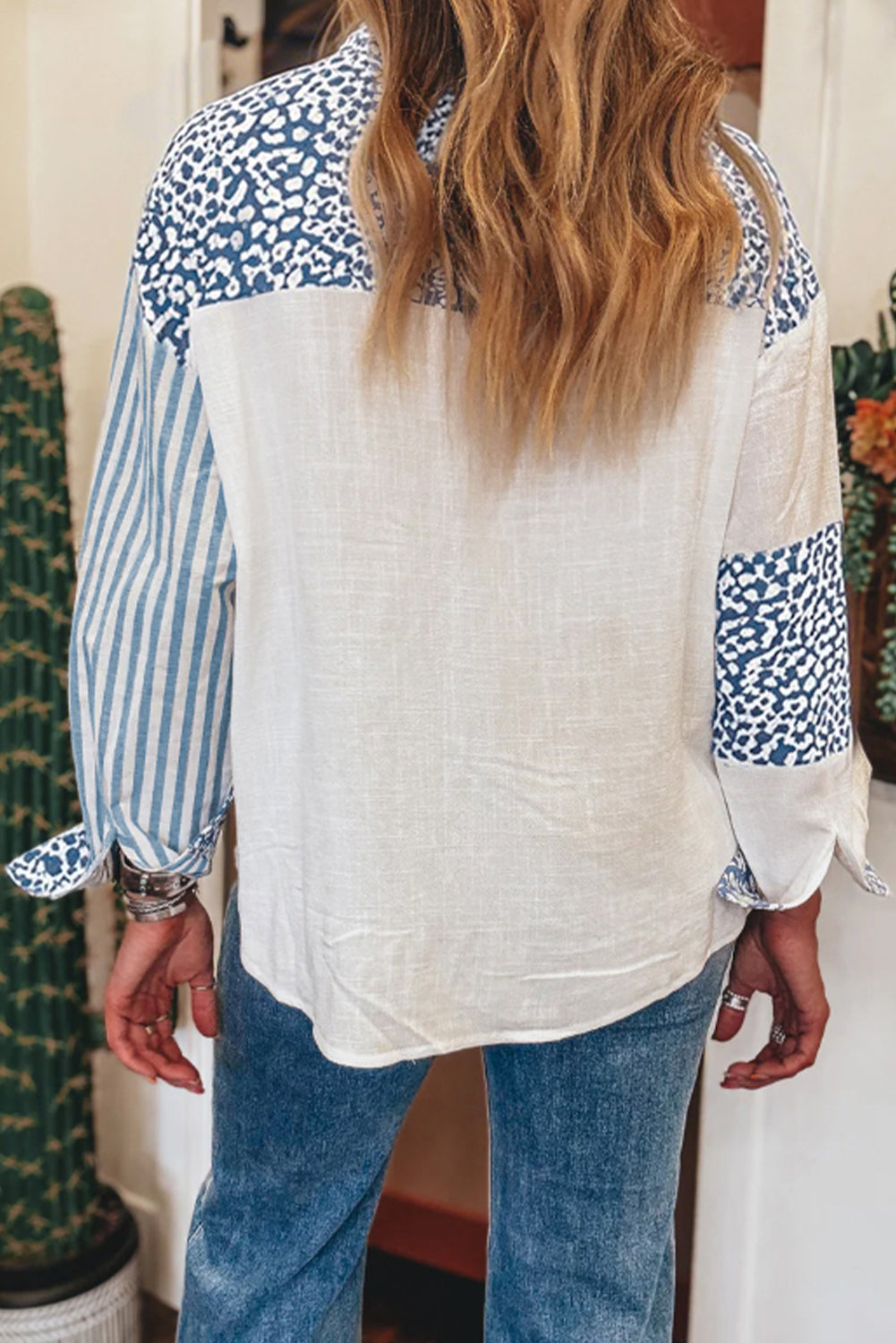 Khaki Leopard Striped Western Casual Shirt