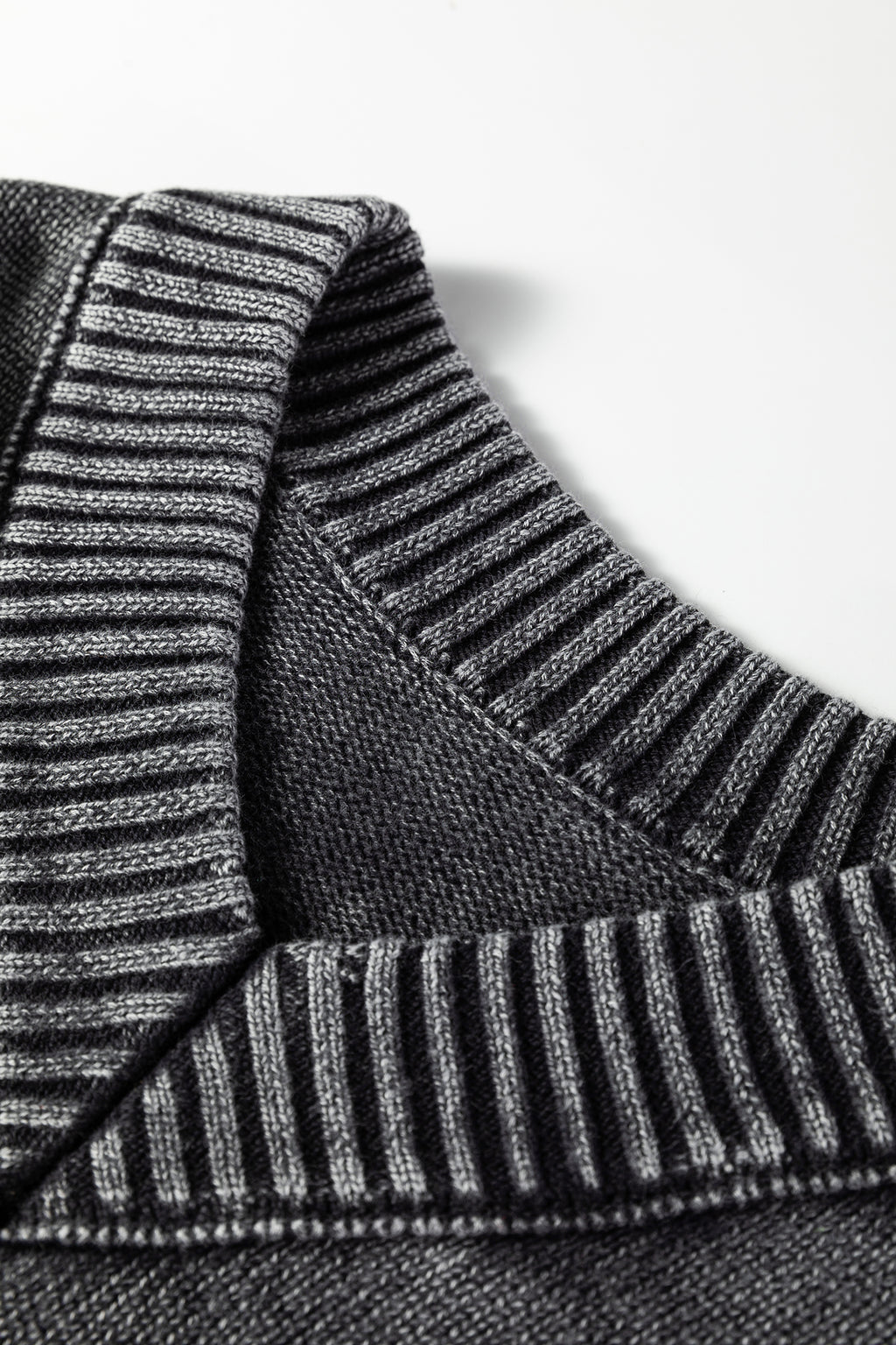 Black Mineral Wash V Neck Knit Exposed Seam Drop Shoulder Loose Sweater