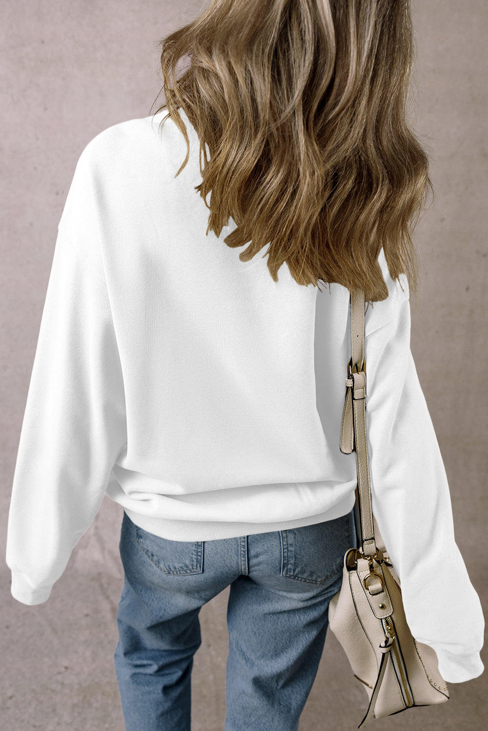Parchment Solid Loose Crew Neck Fleece Sweatshirt